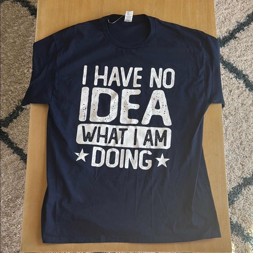 NEW Navy Graphic T-Shirt with Bold Text - Size Large